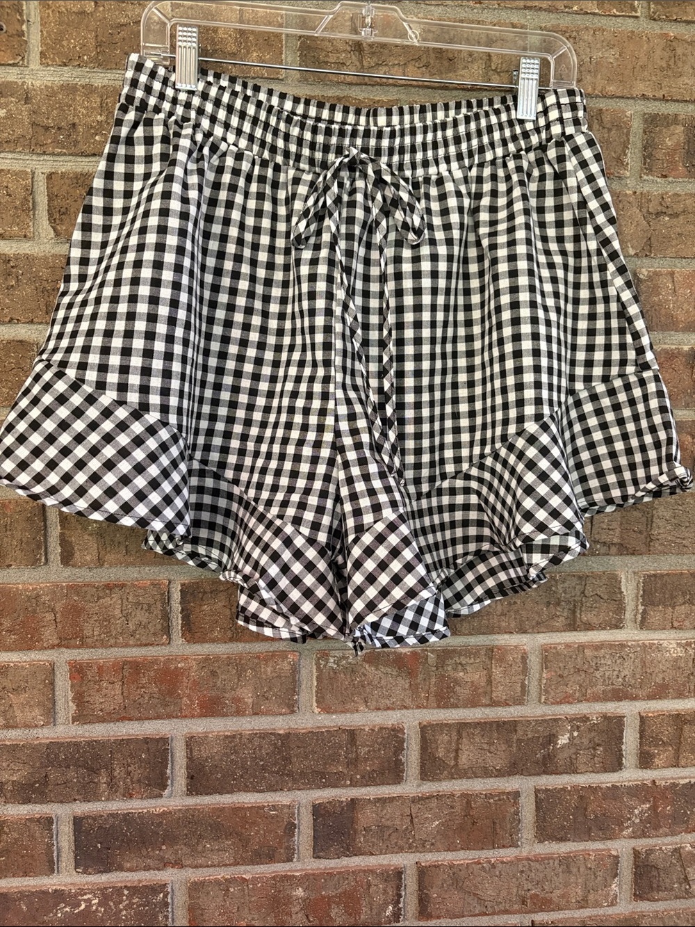 SHEIN Black and White Gingham Ruffle Skater Skirt